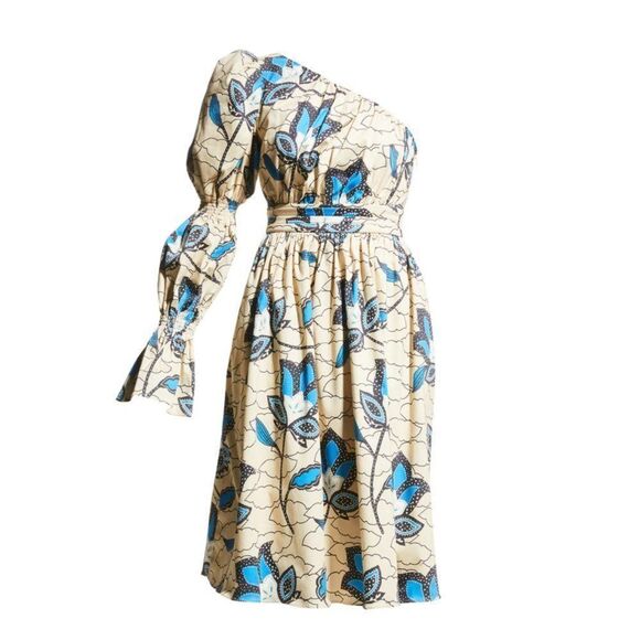 Autumn Adeigbo Trixie Asymmetric Printed Cotton Knee-Length Dress - Picture 2 of 5